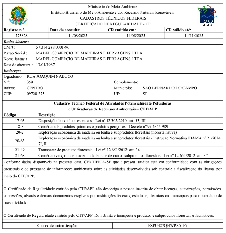 CERTIFICADO DE REGULARIDADE_Ibama CERTIFICADO DE REGULARIDADE_Ibama